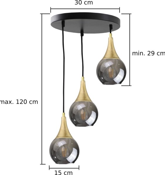 Luster na lanku LACRIMA SMOKY 3xE27/60W/230V pr. 30 cm