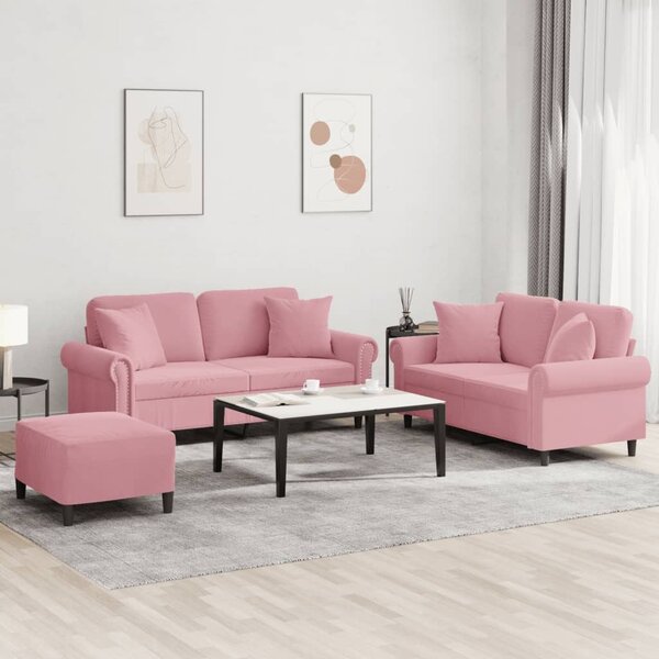 Maison Exclusive – 3-dielna sedacia súprava s vankúmi z ruového zamatu