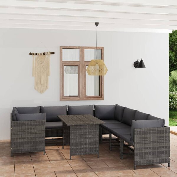Maison Exclusive – 9-dielna záhradná súprava s vankúmi z polyrotangu, sivá