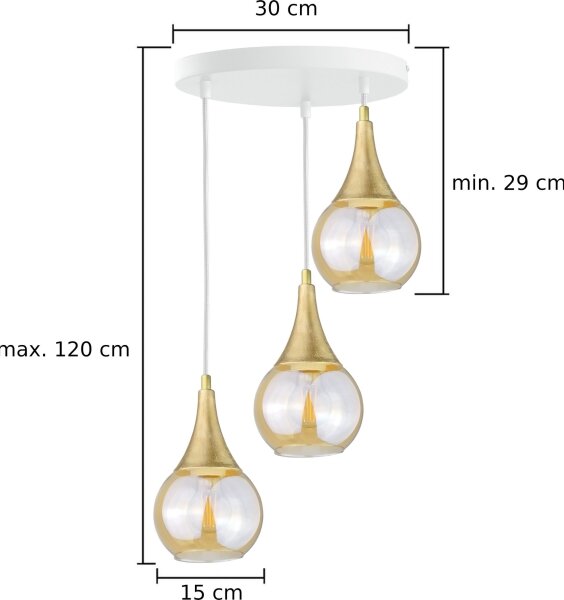 Luster na lanku LACRIMA WHITE 3xE27/60W/230V pr. 30 cm