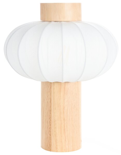 Stolná lampa svetlohnedá kov železo nylonové tienidlo kaučukové drevo moderná obývacia izba spálňa