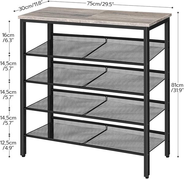 Topánkovník Vasagle Melas 81 cm čierny/sivý