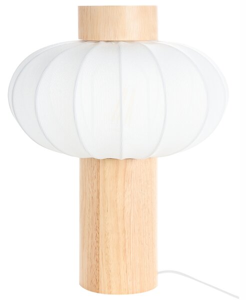 Stolná lampa svetlohnedá kov železo nylonové tienidlo kaučukové drevo moderná obývacia izba spálňa