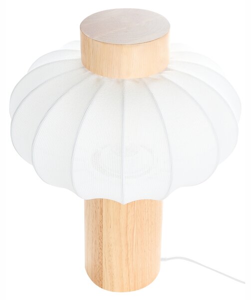 Stolná lampa svetlohnedá kov železo nylonové tienidlo kaučukové drevo moderná obývacia izba spálňa