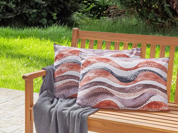 Sada 2 záhradných vankúšov hnedý polyester abstraktný motív vzor 40 x 60 cm moderné vonkajšie dekorácie vodoodolné