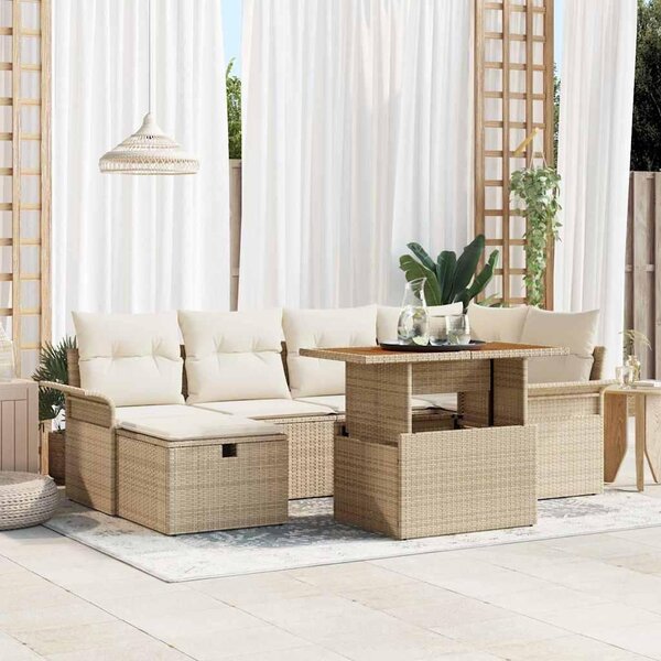 Maison Exclusive - Záhradný nábytok s vankúmi s úloným priestorom 7 ks Béový Poly-rattan