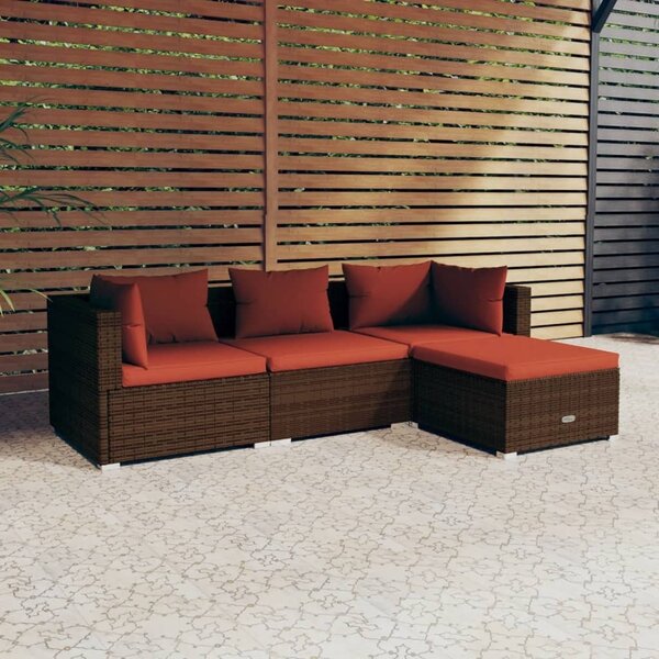 Maison Exclusive – 4-dielna záhradná súprava s poduškami Poly Rattan hnedá