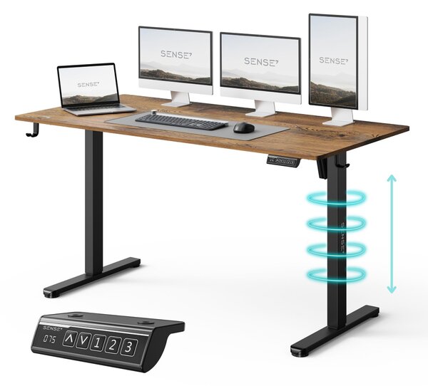 SENSE7 NOJO LIGHT Elektricky výkovo nastavitený stôl 140 x 70 cm – ierny, tmavohnedý, herný stôl, poítaový stôl, stôl na prácu v stoji, Memory, ergonomický