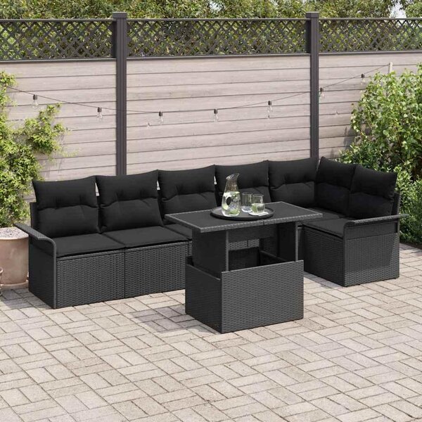 Maison Exclusive - Záhradná súprava s vankúmi 7 ks ierna Poly-rattan