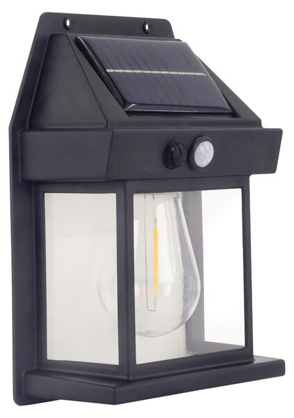 Solárna LED nástenná lampa s pohybovým senzorom RABI, čierno-priehľadná, 1,0 W, teplá biela, 25 lm, plast, rozmery: 17 x 12 x 6,3 cm, IP44, Struhm