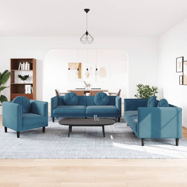 Maison Exclusive – 3-dielna sedacia súprava s vankúšmi, modrý zamat