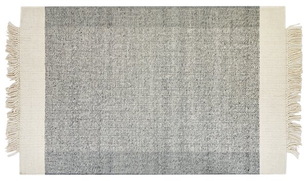 Koberec sivá a krémová biela 140 x 200 cm obdĺžnikový ručne tkaný so strapcami moderný dizajn