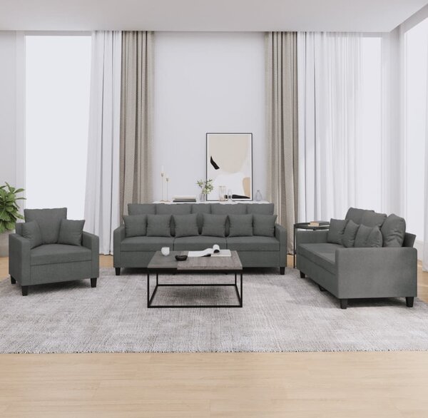 Maison Exclusive – 3-dielna sedacia súprava s vankúmi, tmavosivá látka