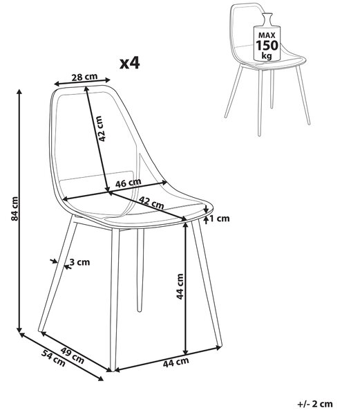 Sada 4 jedálenských stoličiek biela sedadlo zo syntetiky kovové nohy moderný minimalistický štýl kuchyňa jedáleň