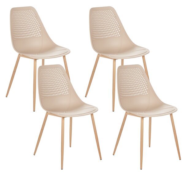 Sada 4 jedálenských stoličiek béžová sedadlo zo syntetiky kovové nohy moderný minimalistický štýl kuchyňa jedáleň