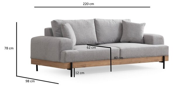 Hanah Home Trojmiestna pohovka Eti 220 cm sivá/dub prírodný