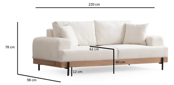 Hanah Home Trojmiestna pohovka Eti 220 cm biela/dub prírodný