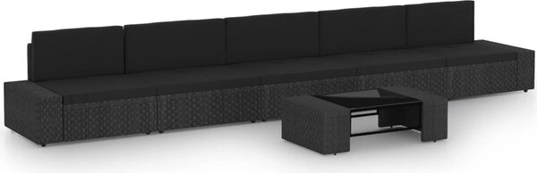 Maison Exclusive – 6-dielna záhradná súprava s vankúšmi, čierna, polyratan