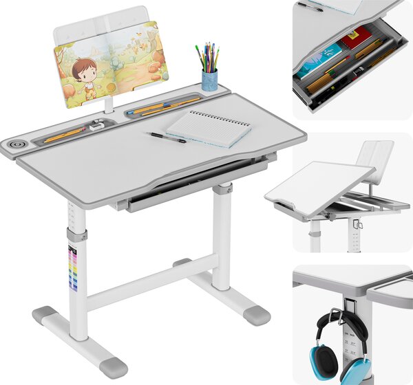 MARK ADLER Study 3.0 | Ergonomický písací stôl pre jedno dieťa | Nastaviteľná výška stola od 54 do 76 cm | Sivá