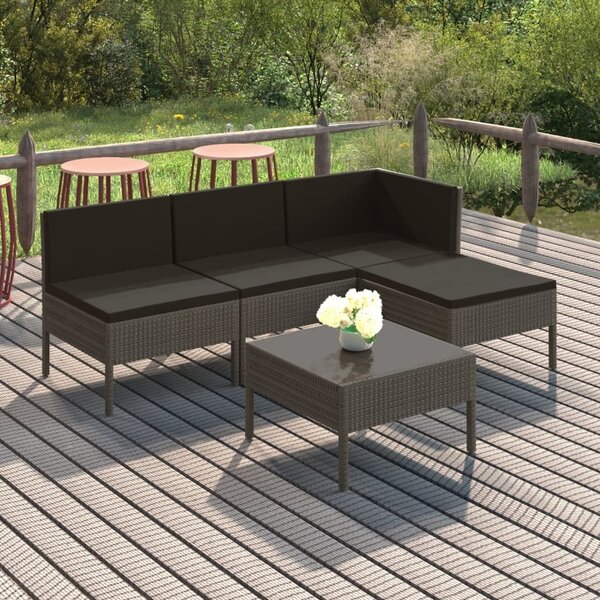 Maison Exclusive – 5-dielna záhradná súprava s vankúšmi z polyratanu, sivá