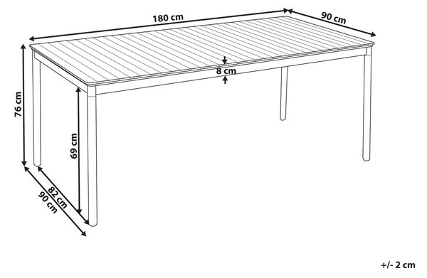 Záhradný jedálenský stôl svetlé akáciové drevo 180 x 90 cm obdĺžnikový tvar pre 6 osôb moderný rustikálny štýl interiér exteriér