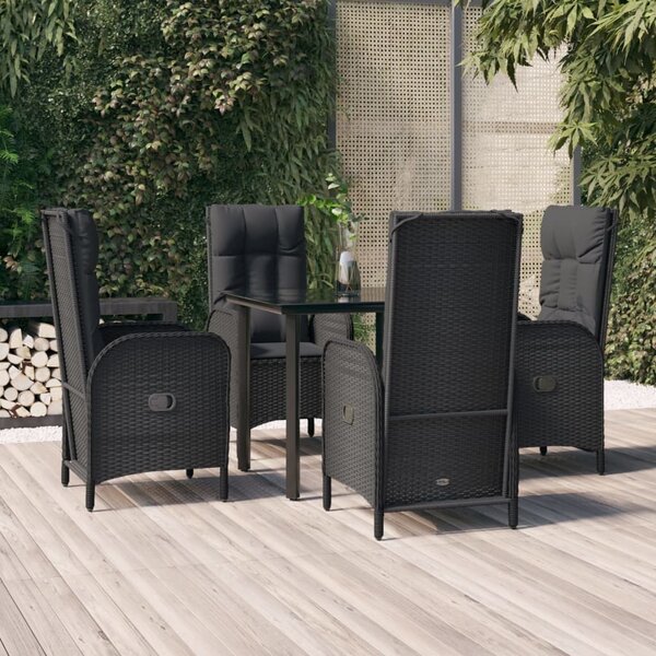 Maison Exclusive – 5-dielna záhradná jedálenská súprava s vankúšmi, čierna, polyratan