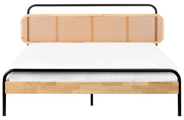 Posteľ svetlohnedá 180 x 200 cm čelo s viedenským výpletom lamelový rošt moderný rustikálny štýl spálňa