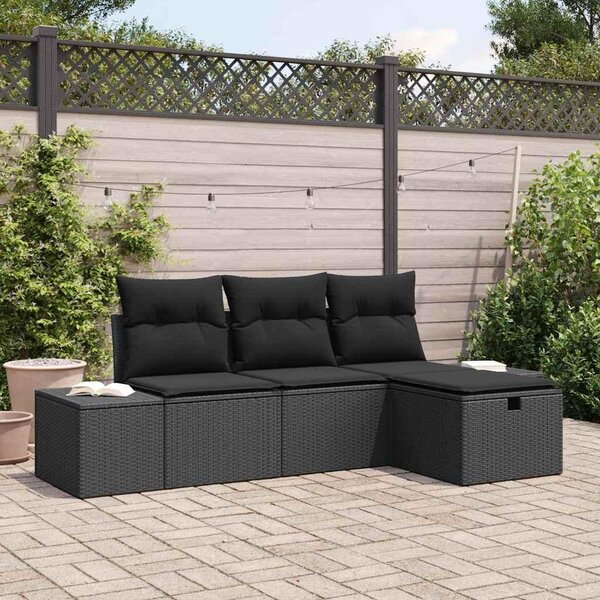 Maison Exclusive - Záhradná súprava pohoviek s vankúmi 4 ks ierna Poly Rattan