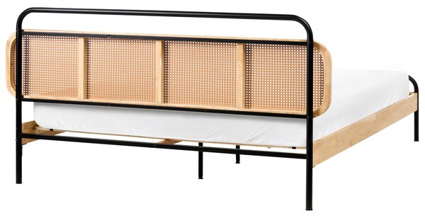 Posteľ svetlohnedá 180 x 200 cm čelo s viedenským výpletom lamelový rošt moderný rustikálny štýl spálňa