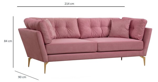 Hanah Home Trojmiestna pohovka Mapa 214 cm ružová
