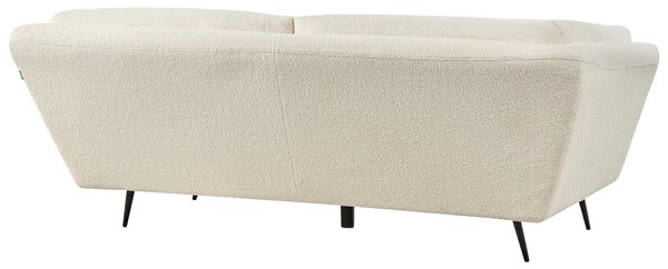Pohovka biela buklé čalúnenie 210 x 90 cm 3-miestna kovové nohy s vankúšmi retro štýl obývacia izba