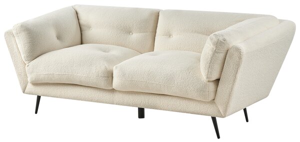 Pohovka biela buklé čalúnenie 210 x 90 cm 3-miestna kovové nohy s vankúšmi retro štýl obývacia izba