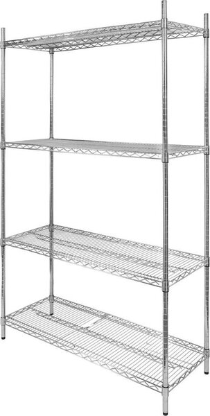 Univerzálny chrómovaný oceľový kuchynský regál Mega-M, 4 police, 180 x 90 x 45 cm, nosnosť až 250 kg
