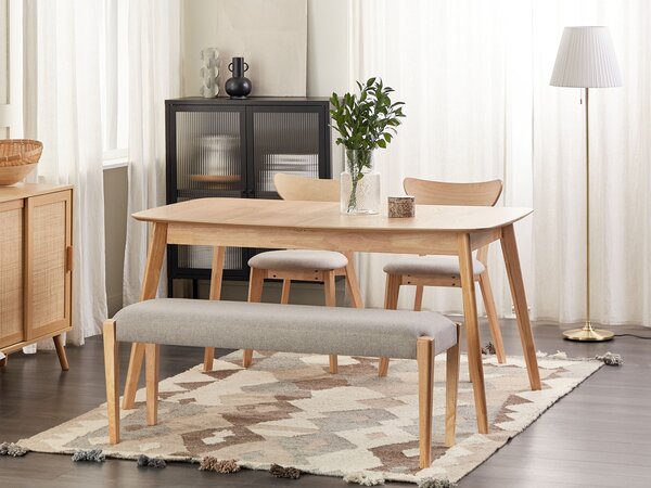 Lavička do predsiene svetlé drevo MDF svetlosivý polyester čalúnené sedadlo retro tradičný dizajn