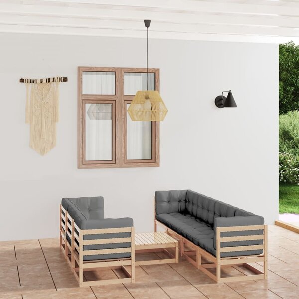 Maison Exclusive – 8-dielna záhradná súprava s vankúšmi z masívneho borovicového dreva
