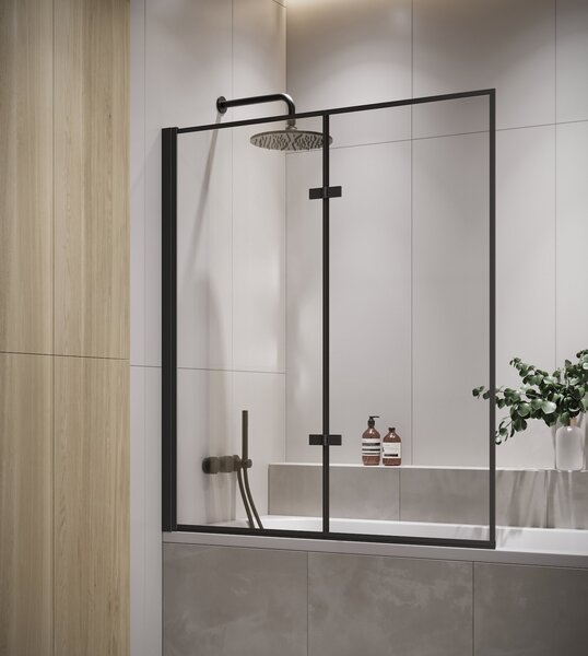 Badplaats Vaňová Zástena Berkan 100 x 140 cm - Čierna - Otočná Zástena 5 mm - Bezpečnostné Sklo a Antikalk