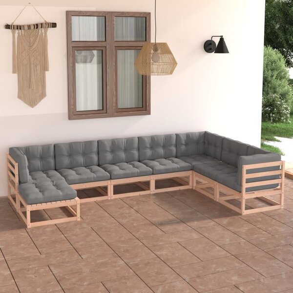 Maison Exclusive – 8-dielna záhradná súprava s vankúšmi z masívneho borovicového dreva