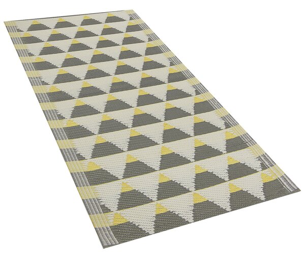 Vonkajší koberec sivý a žltý syntetický materiál obdĺžnikový 60 x 105 cm trojuholníkový vzor doplnky na balkón