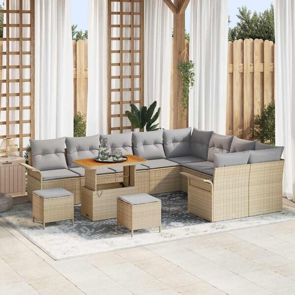 Maison Exclusive - Záhradná súprava s vankúmi 12 ks Béová Poly-rattan
