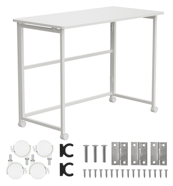 Maclean skladací stôl biely mobilný vrch 100x50cm max. 50kg MC-1250 W