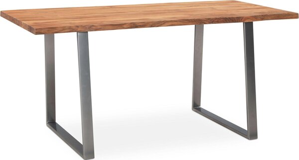 WOHNLING písací stôl 200x100x76 cm masívne drevo akácie / kov počítačový stôl s okrajom stromu Homeoffice kancelársky stôl masívny s trapézovými nohami v chróme drevený stôl