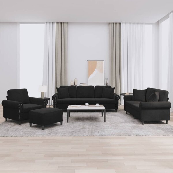 Maison Exclusive – 4-dielna sedacia súprava s vankúšmi, čierny zamat