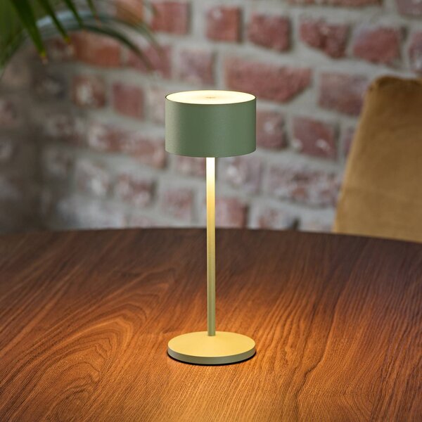 Sigor LED stolová lampa Veluna, zelená, výška 25 cm, IP44, stmievateľné,, Zelená, Obývacia izba / jedáleň, Hliník, Moderný