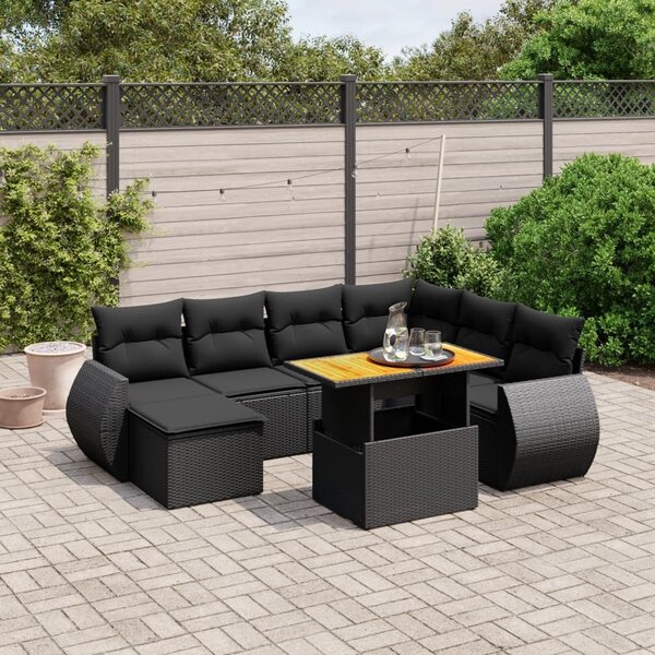 Maison Exclusive - 8-dielna záhradná sedacia súprava s podlokami polyratan ierna