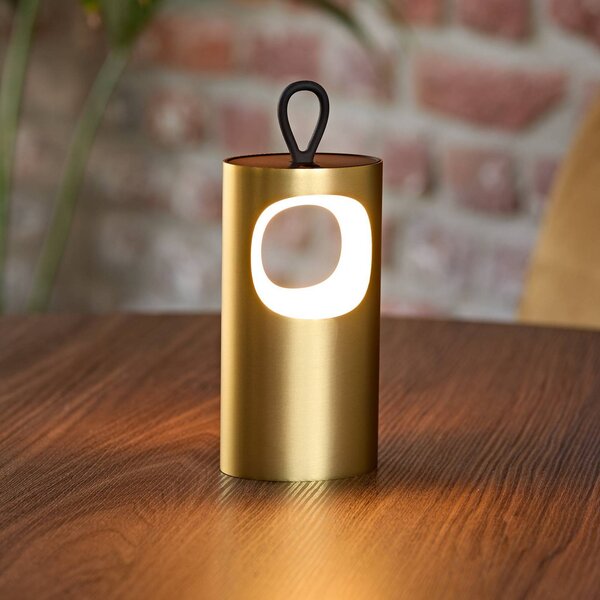 LED stolová lampa Lunari, zlatá 16 cm kov IP44, Mosadz / zlato, Obývacia izba / jedáleň, Hliník, Moderný