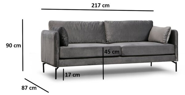 Hanah Home Trojmiestna pohovka Sino 217 cm sivá