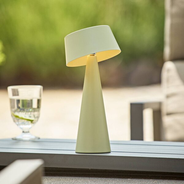 LED stolová lampa Solino, zelená, solárna/USB, 26 cm, IP44, Zelená, Obývacia izba / jedáleň, Hliník, Moderný