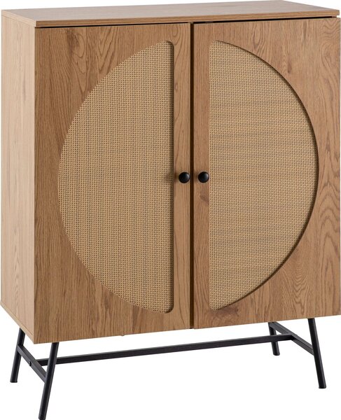 Príborník 80x103x39 cm highboard dub Imitácia s ratanovým výpletom moderný, vysoká komoda, stojacia skriňa s 2 dvierkami, komoda príborník obývačka | Wohnling
