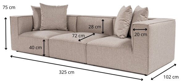 Hanah Home Trojmiestna pohovka Sora 325 cm pieskovo béžová