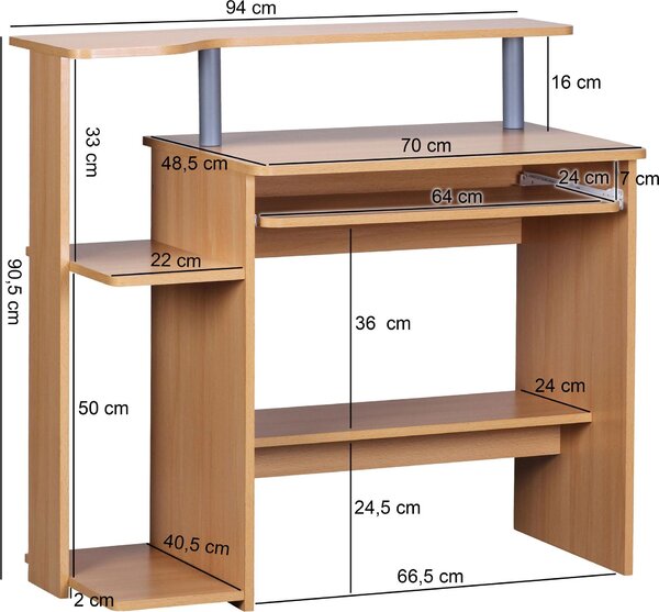 Počítačový stôl WL1.163 Buk 94 x 90 x 48 cm Stôl na notebook